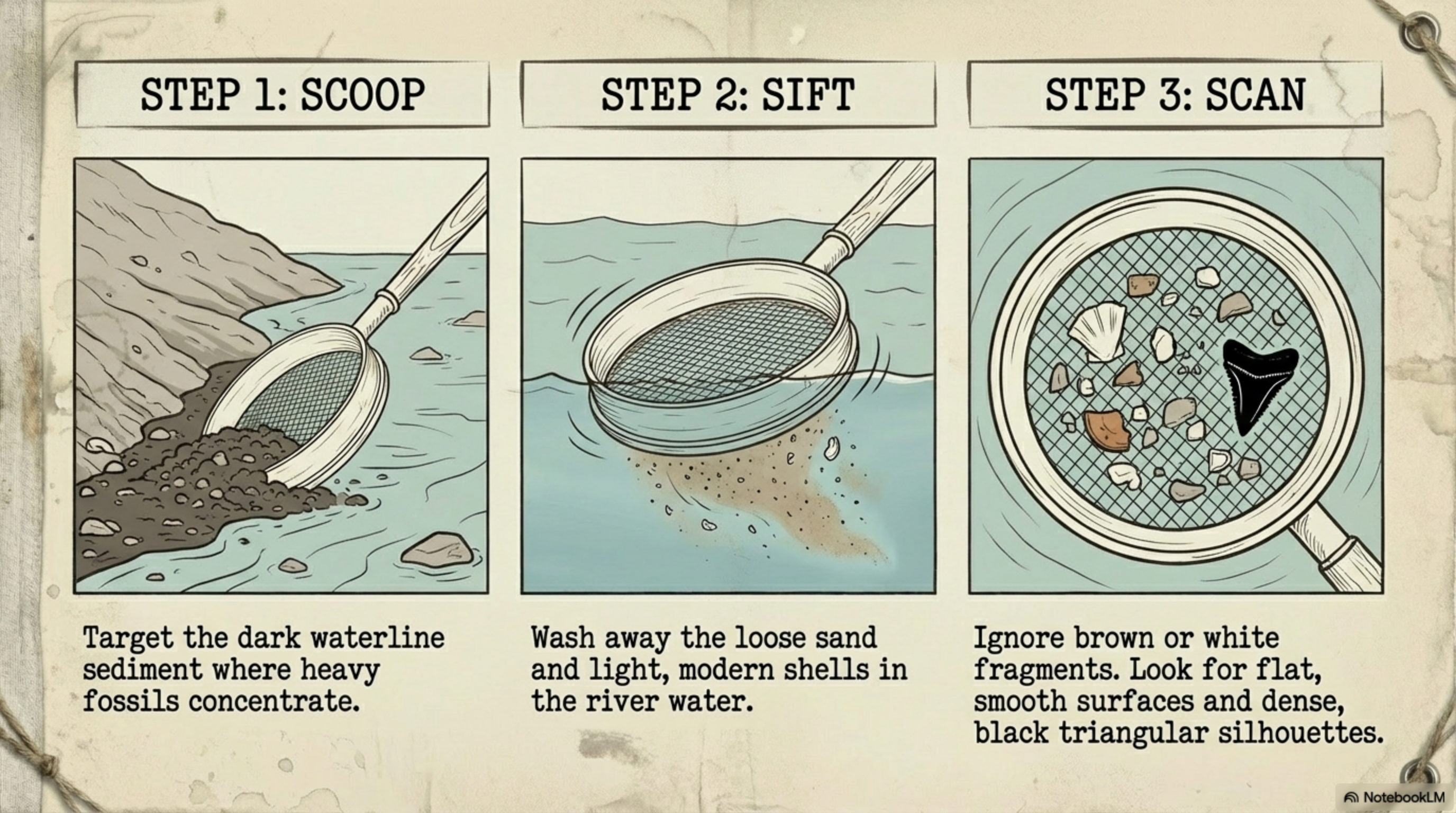 Scoop, sift, and scan — the three-step method for finding fossil shark teeth