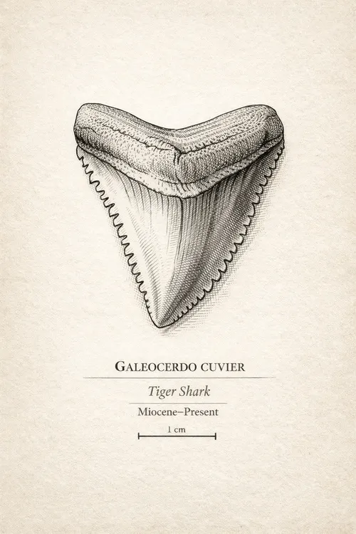 Fossilized tiger shark tooth (Galeocerdo cuvier) — illustration